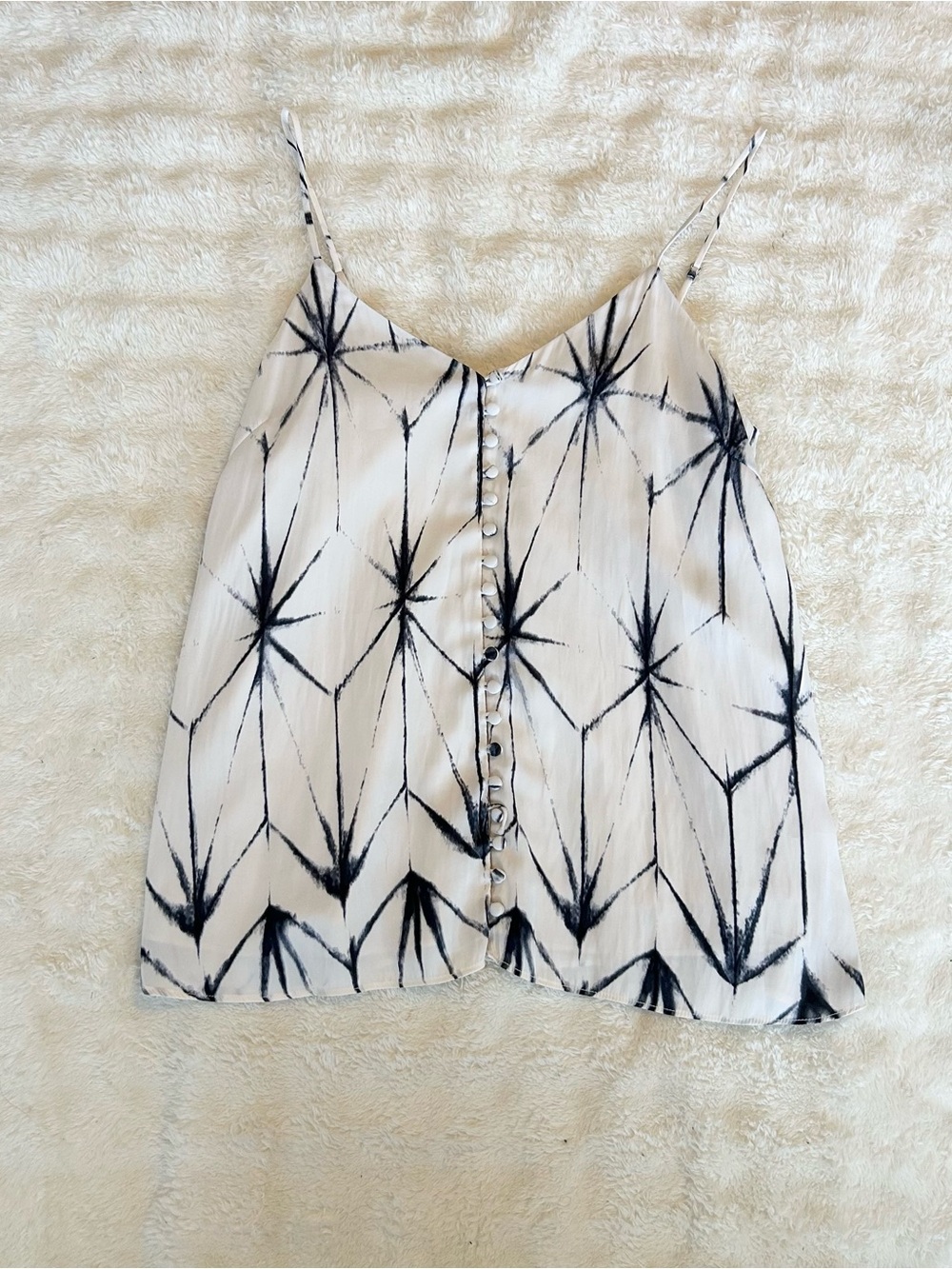 Tart Ivory Navy Abstract Print Button Front Cami Top Size Small